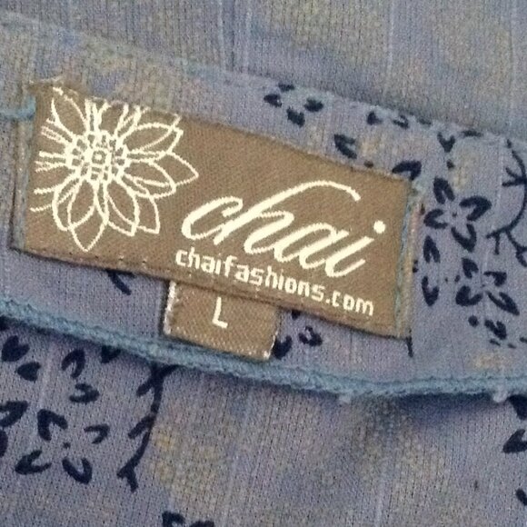 Chai Women's Summer Sleeveless Cotton Shift Dress Blue Floral Size L Comfy - Picture 8 of 9